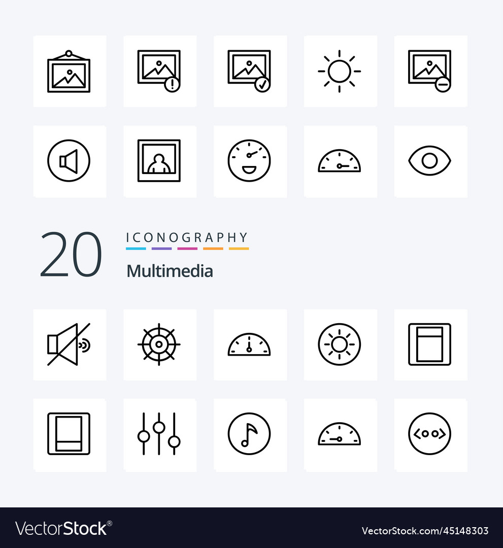 20 multimedia line icon pack like selected image