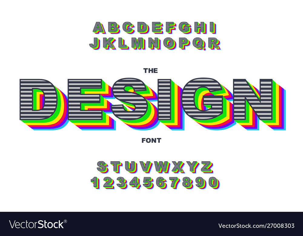 80 s retro alphabet font rainbow vintage alphabet Vector Image