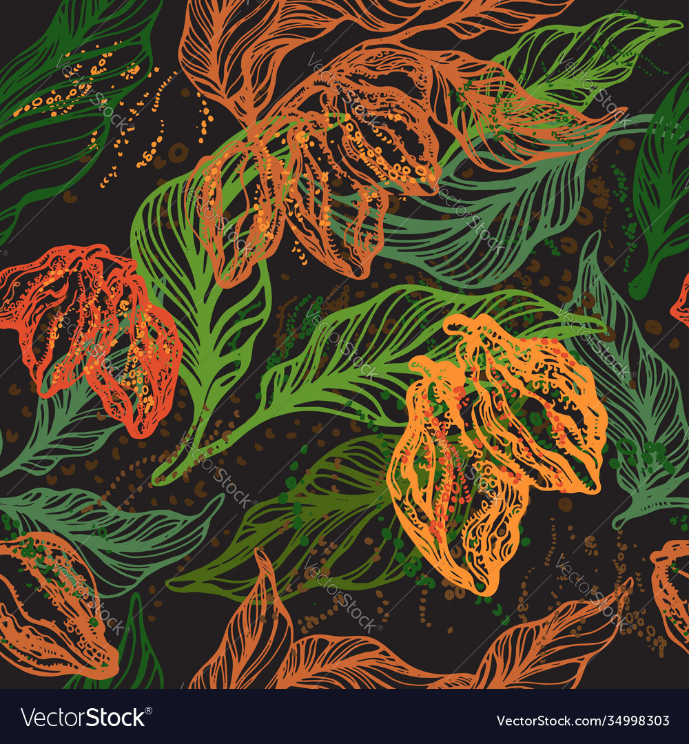 Cocoa tropical seamless pattern background