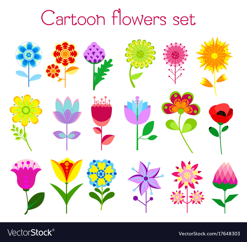 Colorful Cartoon Flowers Set