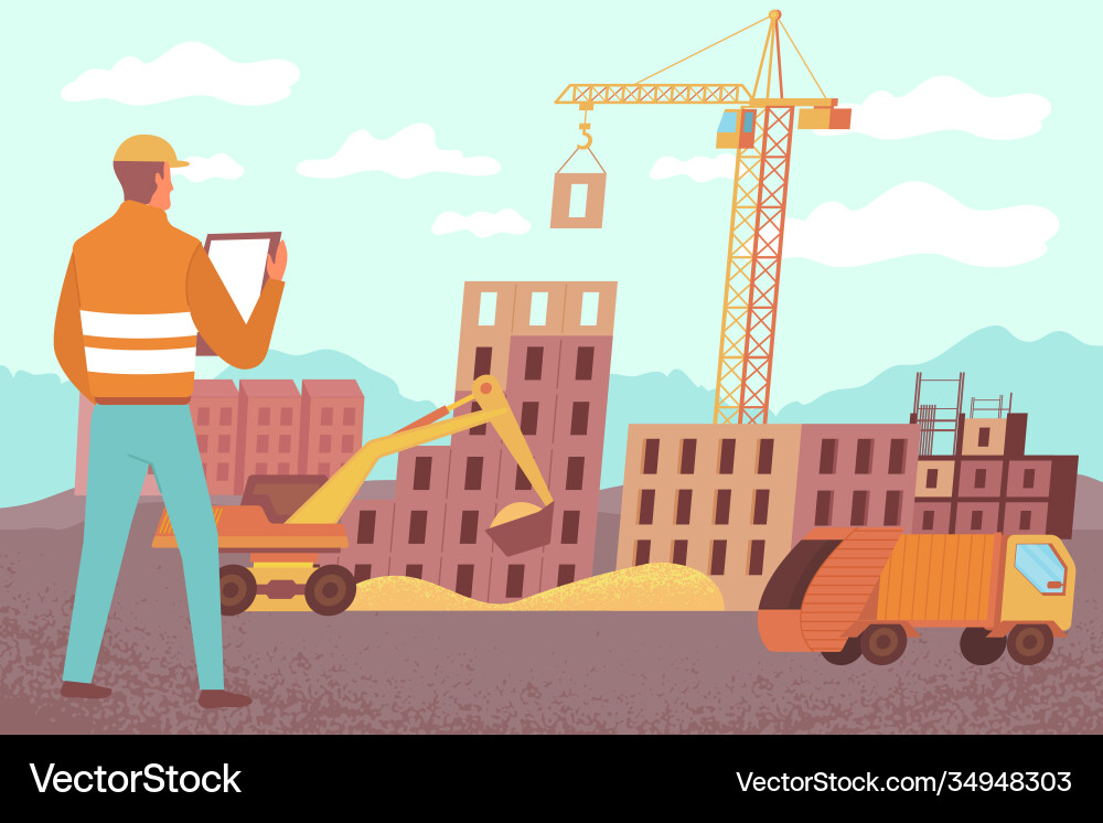 Construction site crane composition Royalty Free Vector