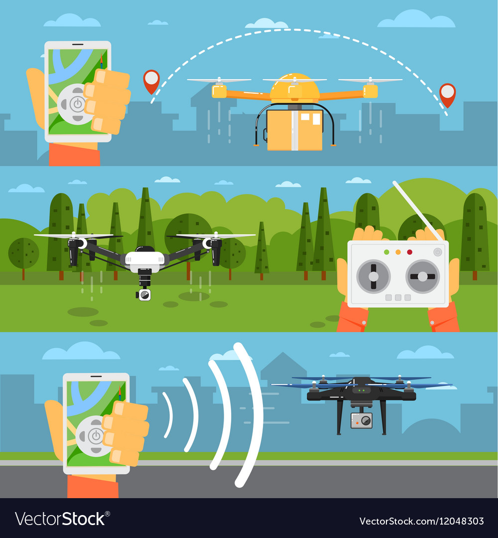 Drone technology concepts with flying robots