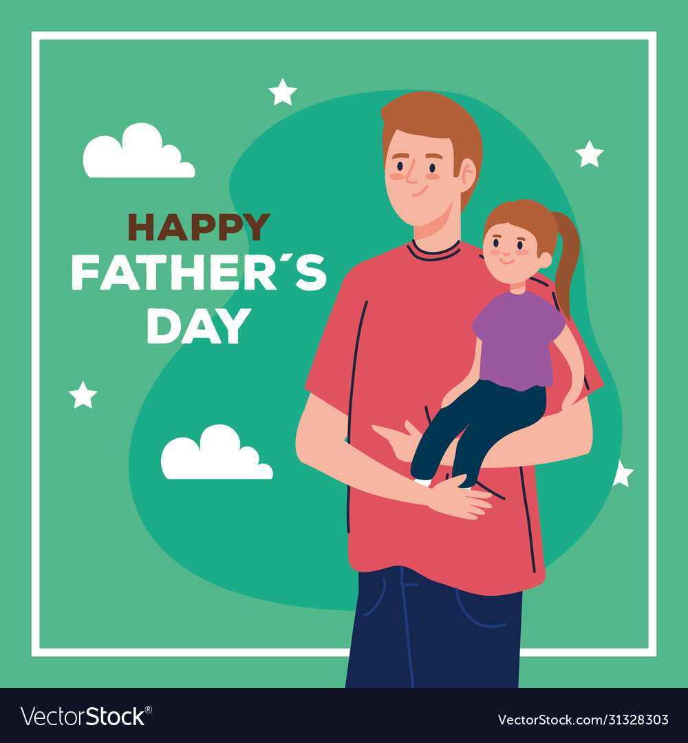 Happy fathers day greeting card and dad carrying Vector Image