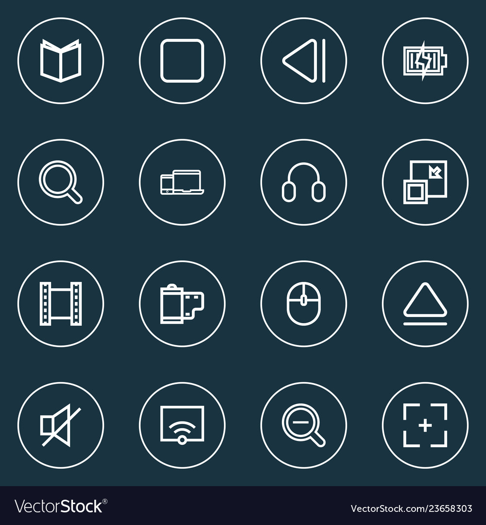Media icons line style set with slow backward vector image Media icons line style set with slow backward