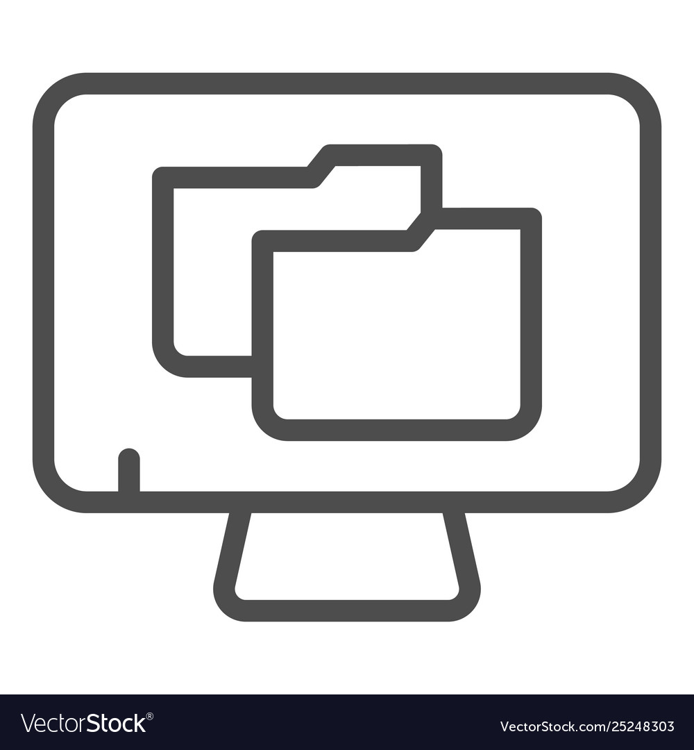 Monitor with folder line icon file on pc