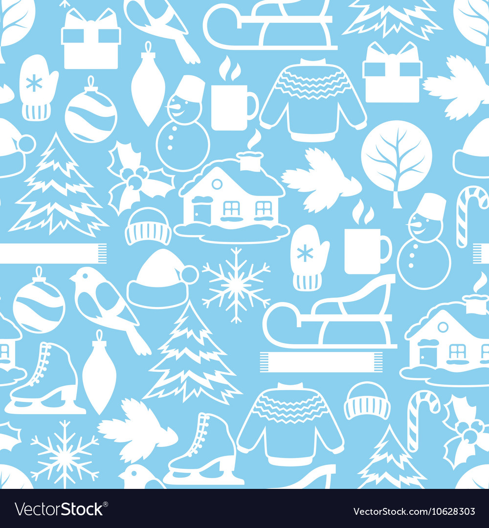 Seamless pattern with winter objects merry