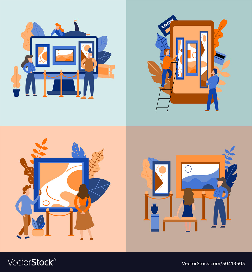 Set concepts mobile museum guide application vector image Set concepts mobile museum guide application