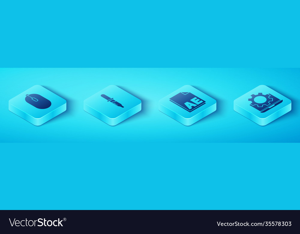 Set isometric computer mouse pipette laptop