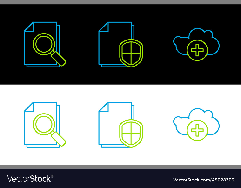 Set line add cloud document with search vector image Set line add cloud document with search