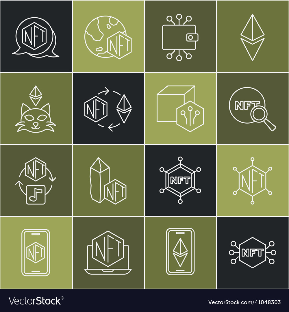 Set line nft digital crypto art blockchain vector image Set line nft digital crypto art blockchain
