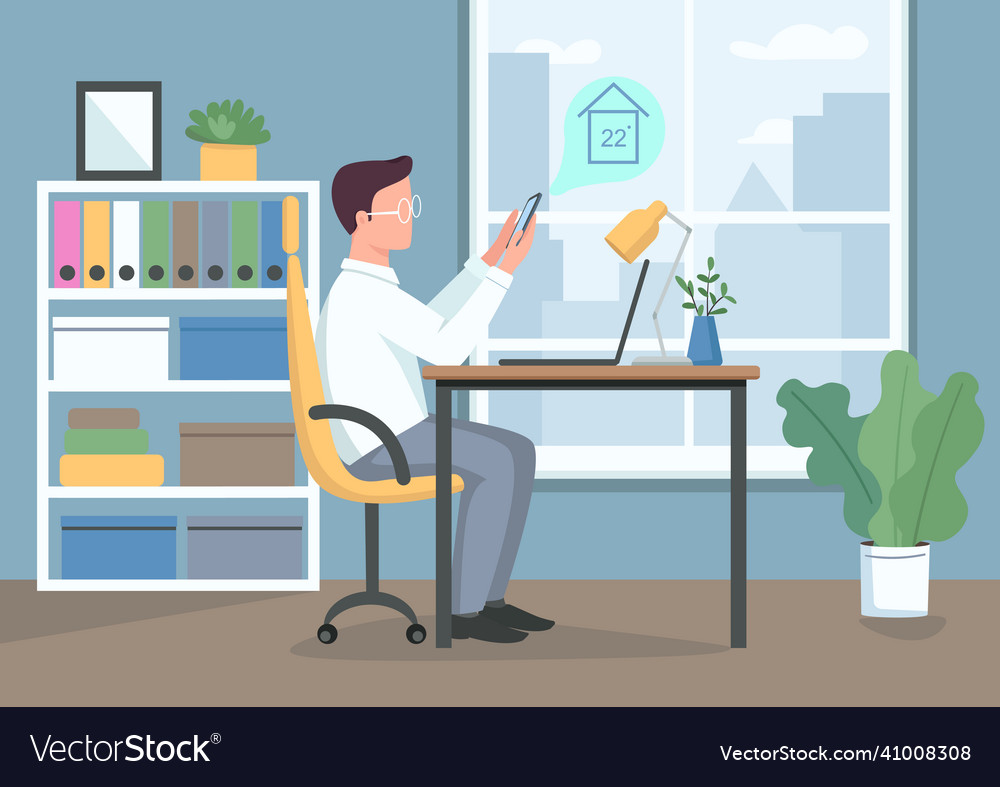 Automated climate control flat color guy Vector Image Automated climate control flat color guy
