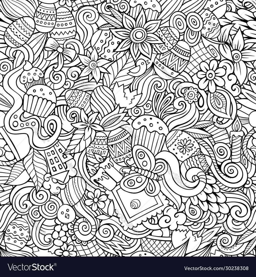 Cartoon cute doodles hand drawn happy easter vector image Cartoon cute doodles hand drawn happy easter