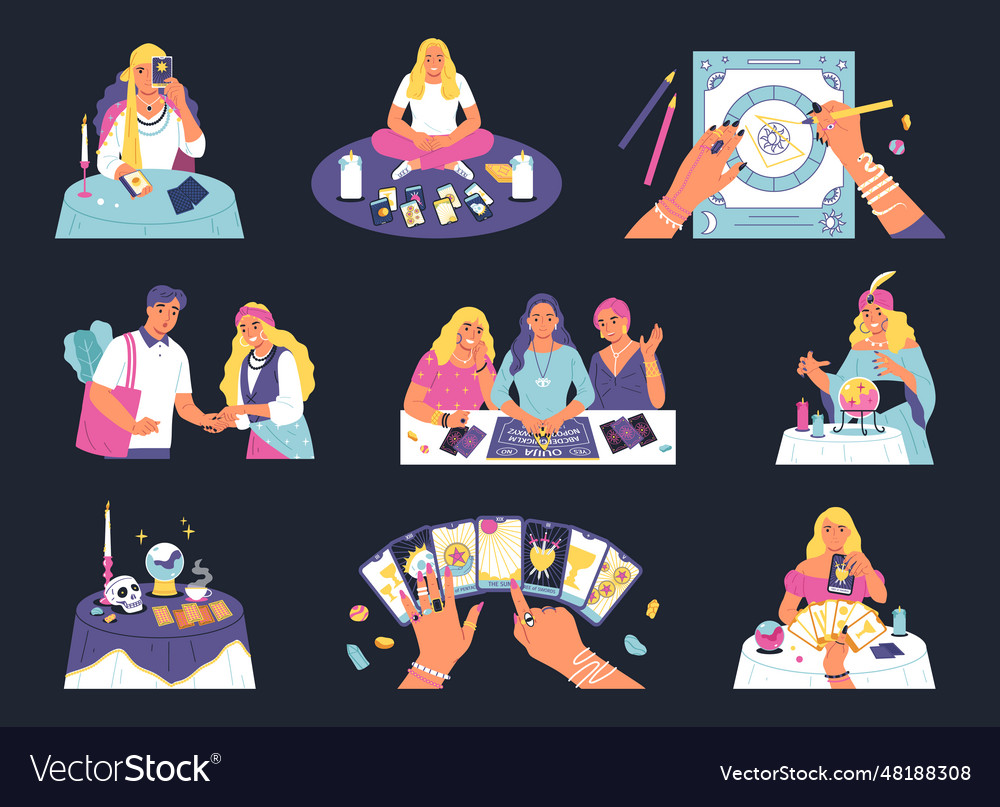 Fortune Telling Compositions Set Royalty Free Vector Image fortune-telling-compositions-set-royalty-free-vector-image