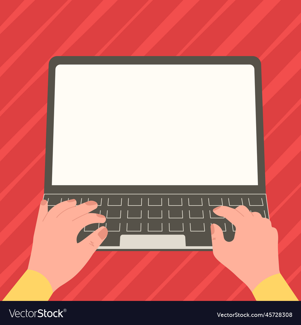 Hands typing text with keyboard laptop screen vector image Hands typing text with keyboard laptop screen