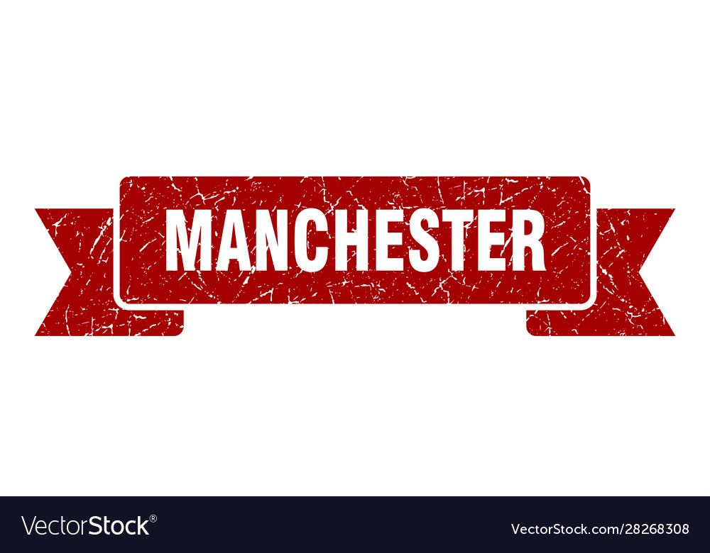 Manchester ribbon red grunge band sign Royalty Free Vector