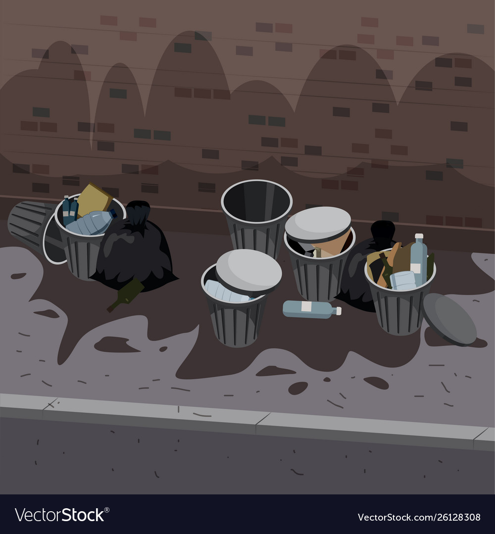 Metal garbage containers with unsorted trash Vector Image Metal garbage containers with unsorted trash