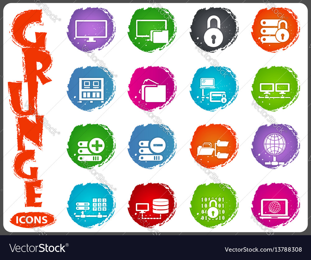 Server network icons set in grunge style