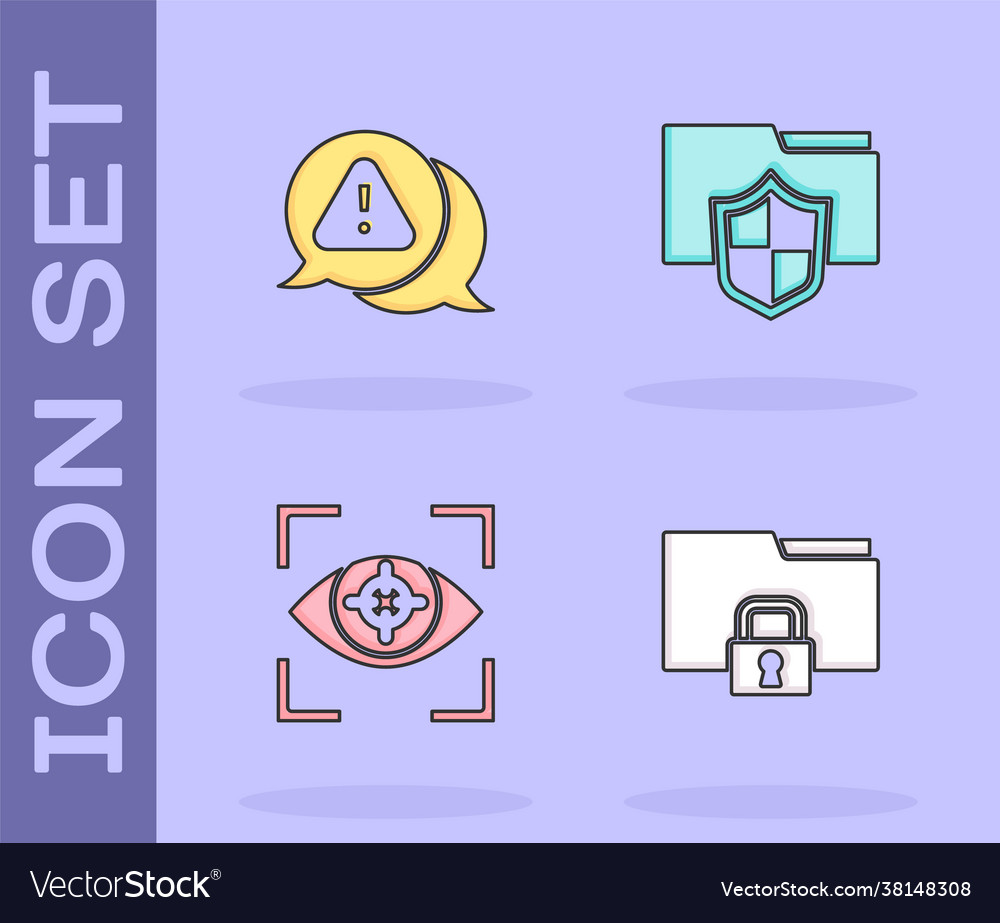 Set folder and lock exclamation mark in triangle vector image Set folder and lock exclamation mark in triangle