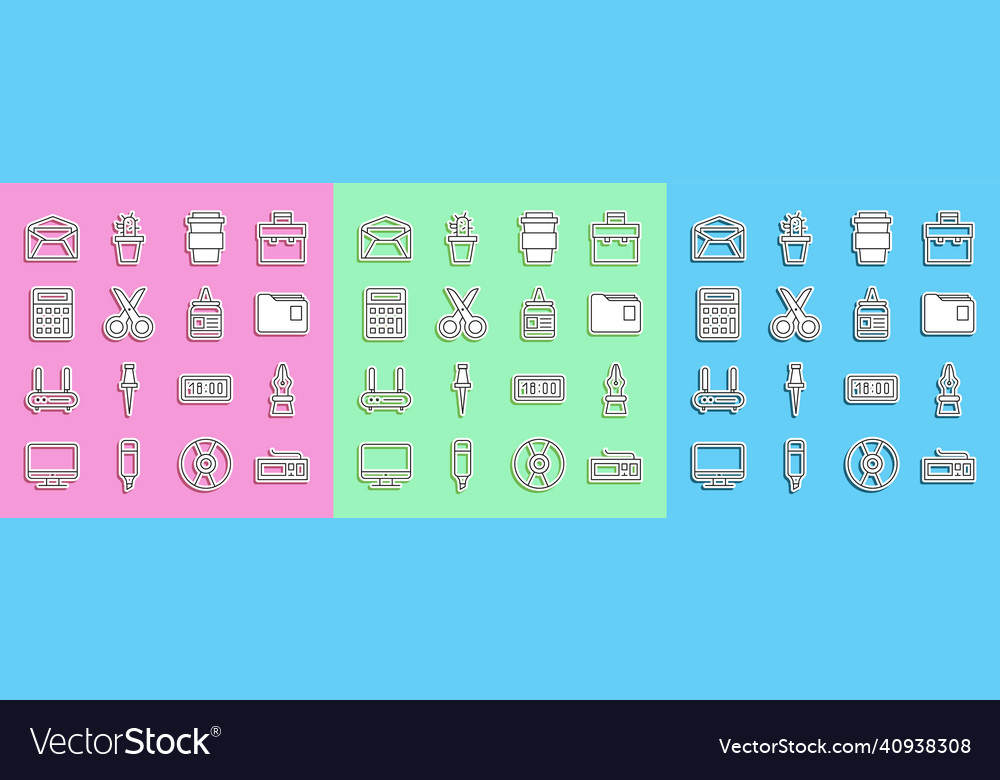 Set line keyboard fountain pen nib document vector image Set line keyboard fountain pen nib document
