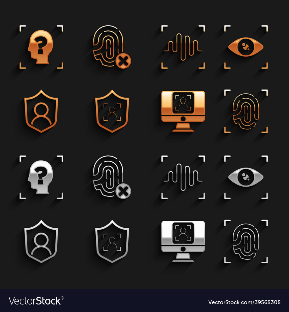Set shield face recognition eye scan fingerprint vector image Set shield face recognition eye scan fingerprint