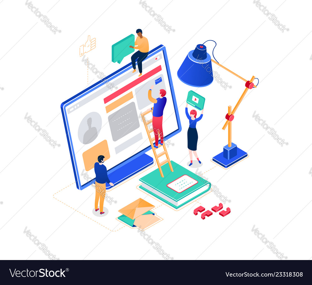 Social media marketing - modern colorful isometric