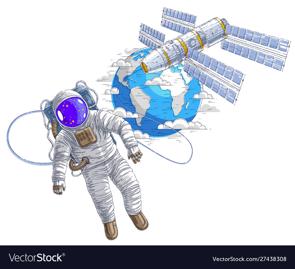 Spaceman flying in open space connected Vector Image Spaceman flying in open space connected