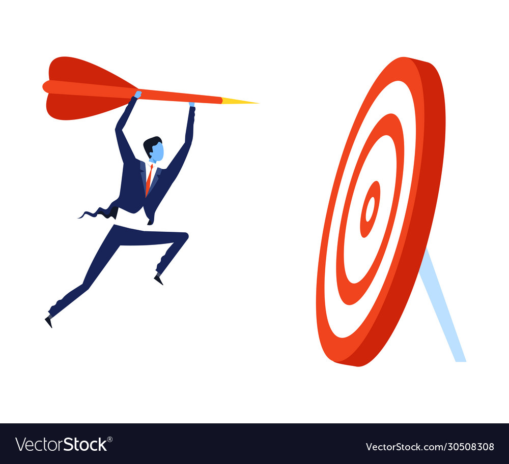 Successful businessman running to target with Vector Image