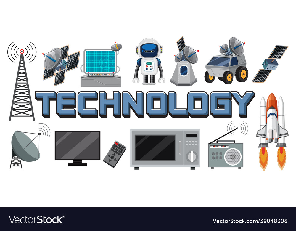 Technology text icon with elements vector image Technology text icon with elements
