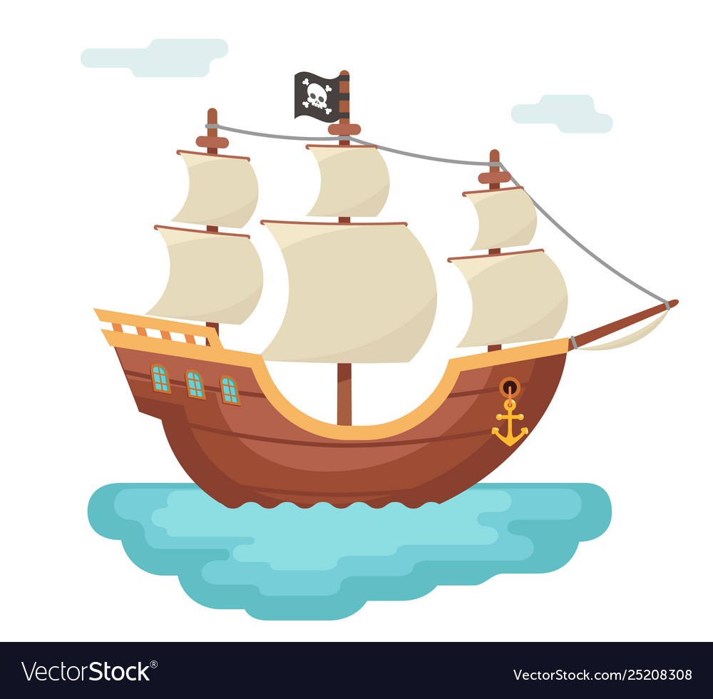 Wooden Boat Pirate Buccaneer Sailing Filibuster Vector Image