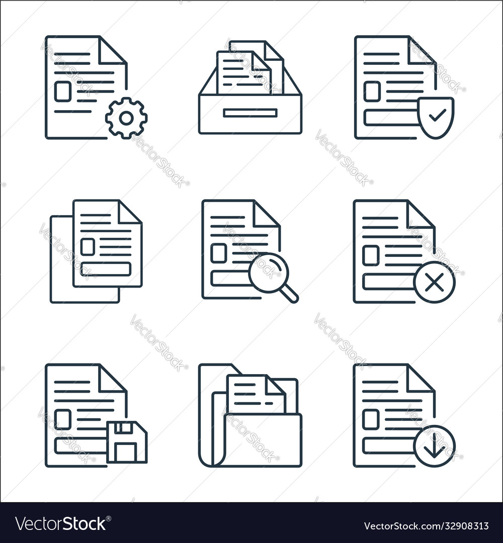 Document line icons linear set quality vector image Document line icons linear set quality