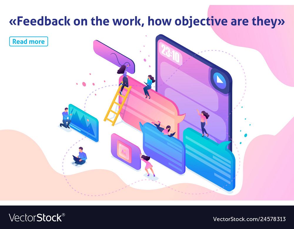 Isometric users write feedback about services vector image Isometric users write feedback about services
