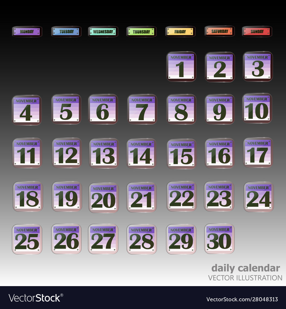 Set buttons with calendar dates for month vector image Set buttons with calendar dates for month