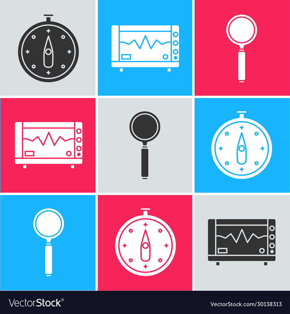 Set compass computer monitor with cardiogram vector image Set compass computer monitor with cardiogram