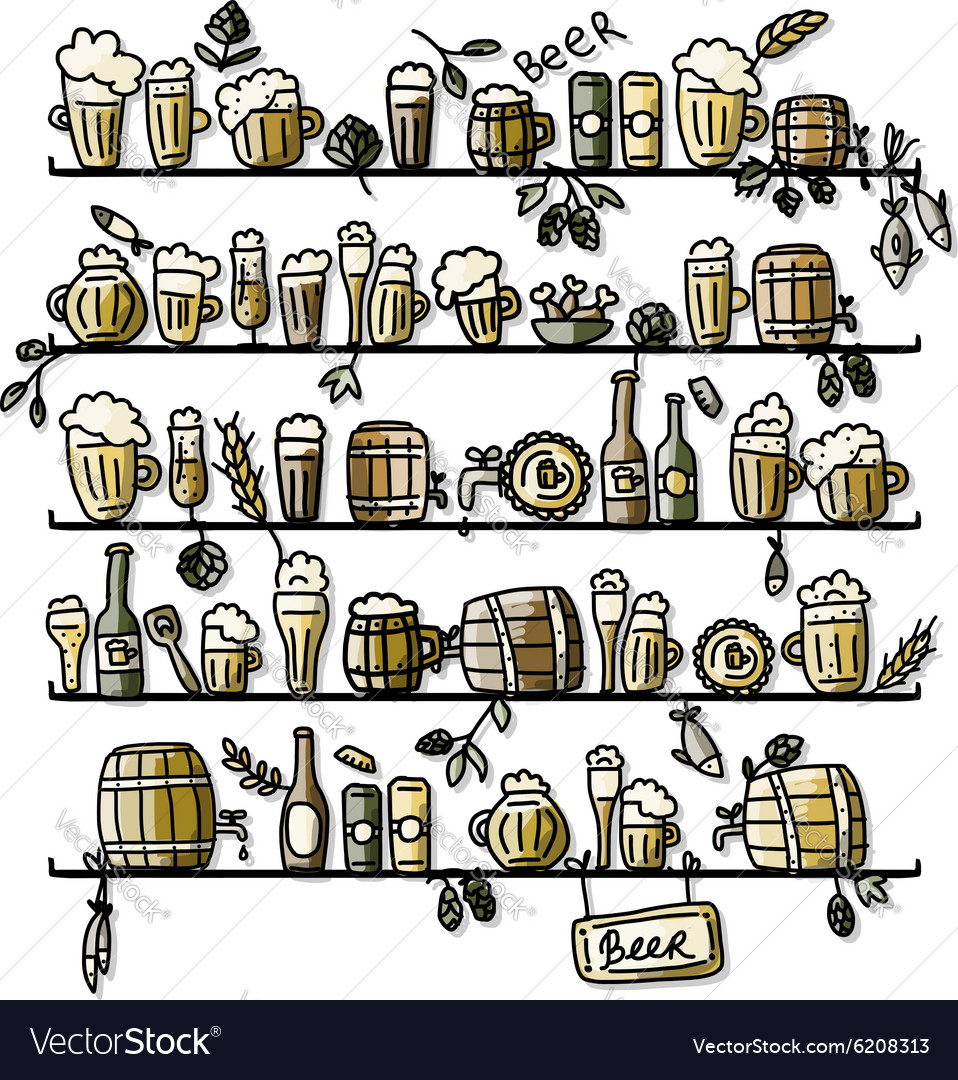 Shelves with beer sketch for your design