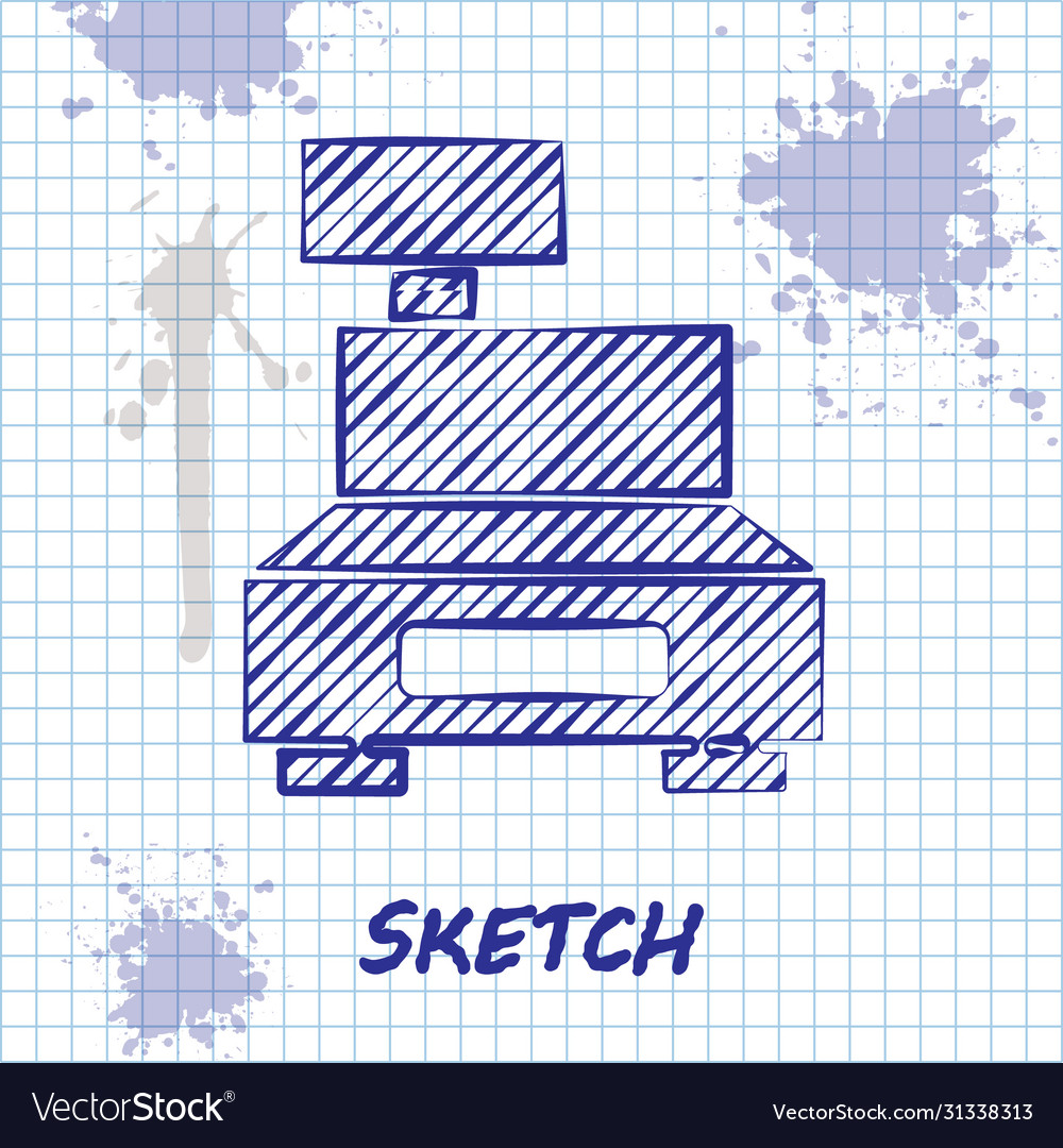 Sketch line cash register machine with a check