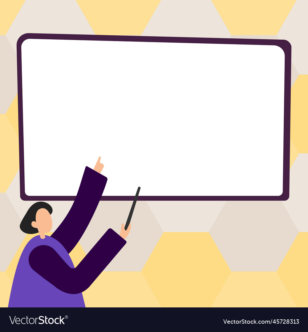 Woman pointing with pointer stick to important vector image Woman pointing with pointer stick to important