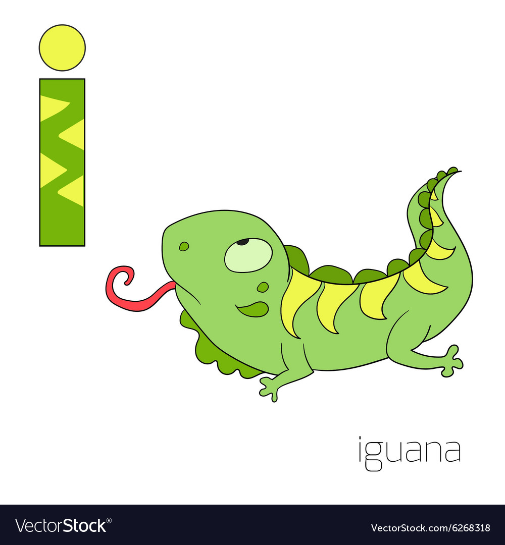 Alphabet letter i iguana children Royalty Free Vector Image