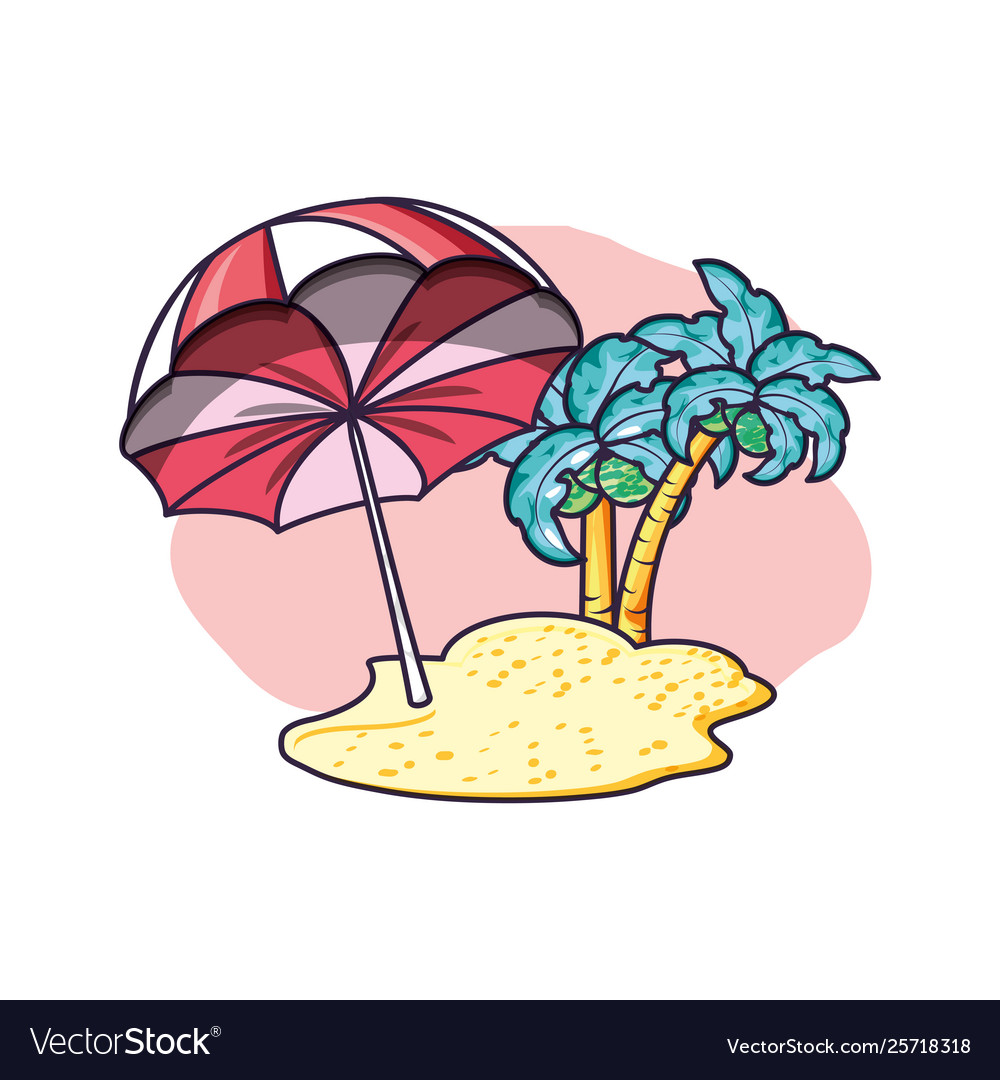 Beach umbrella open in island with palm tree