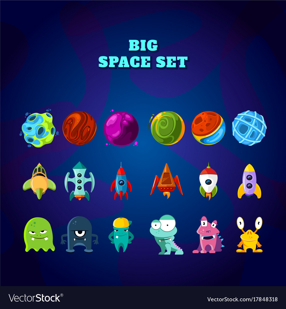 Big space set set of space elements planets Vector Image