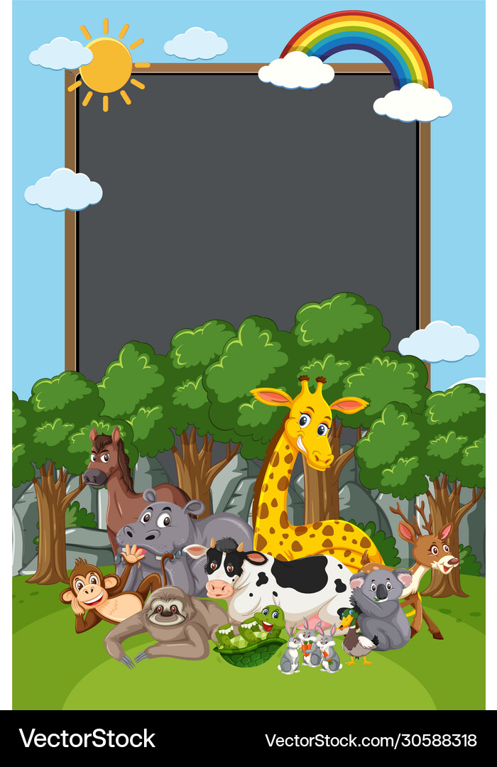 Border template design with many wild animals in Vector Image