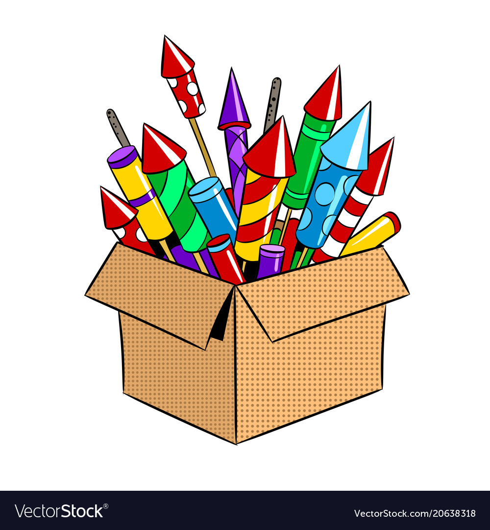 Box with fireworks pop art Royalty Free Vector Image