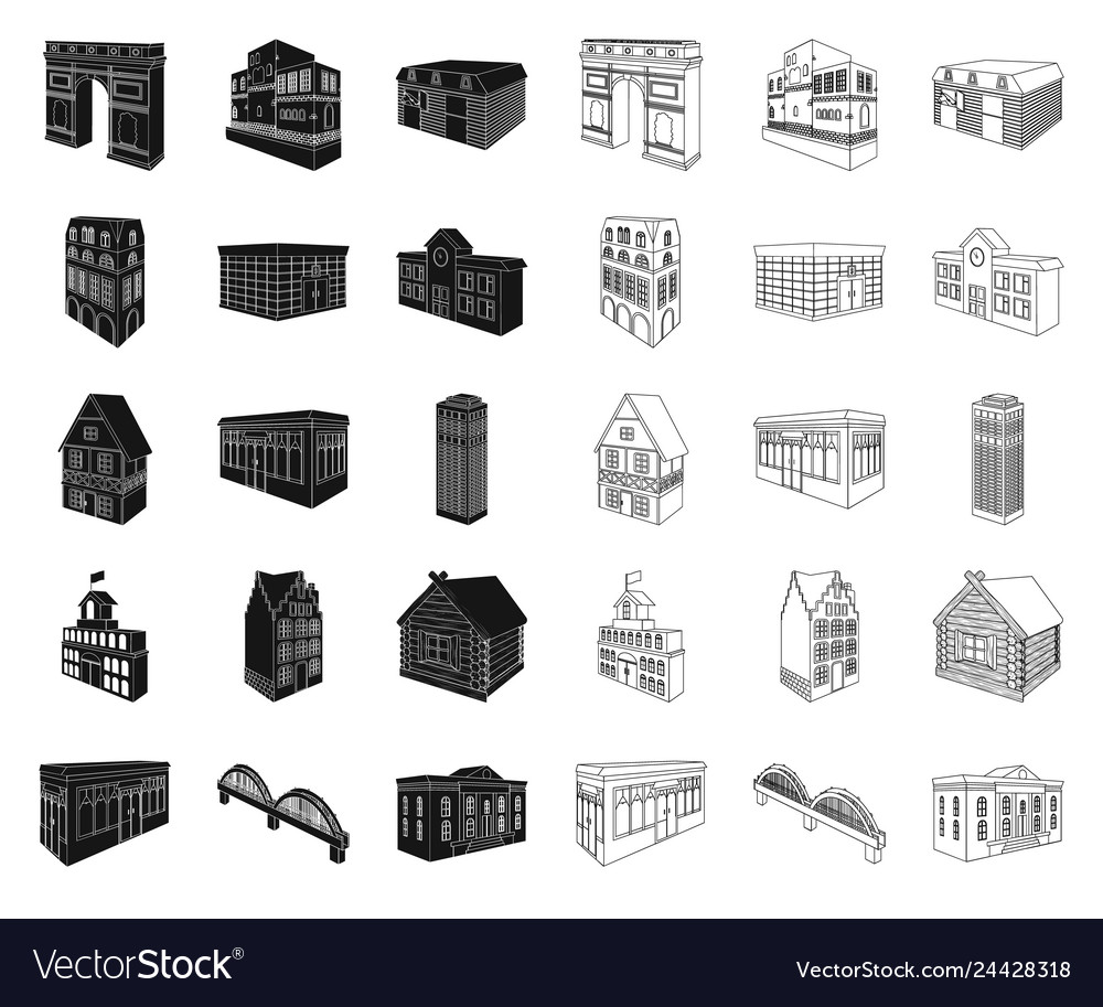 Building and architecture blackoutline icons Vector Image Building and architecture blackoutline icons