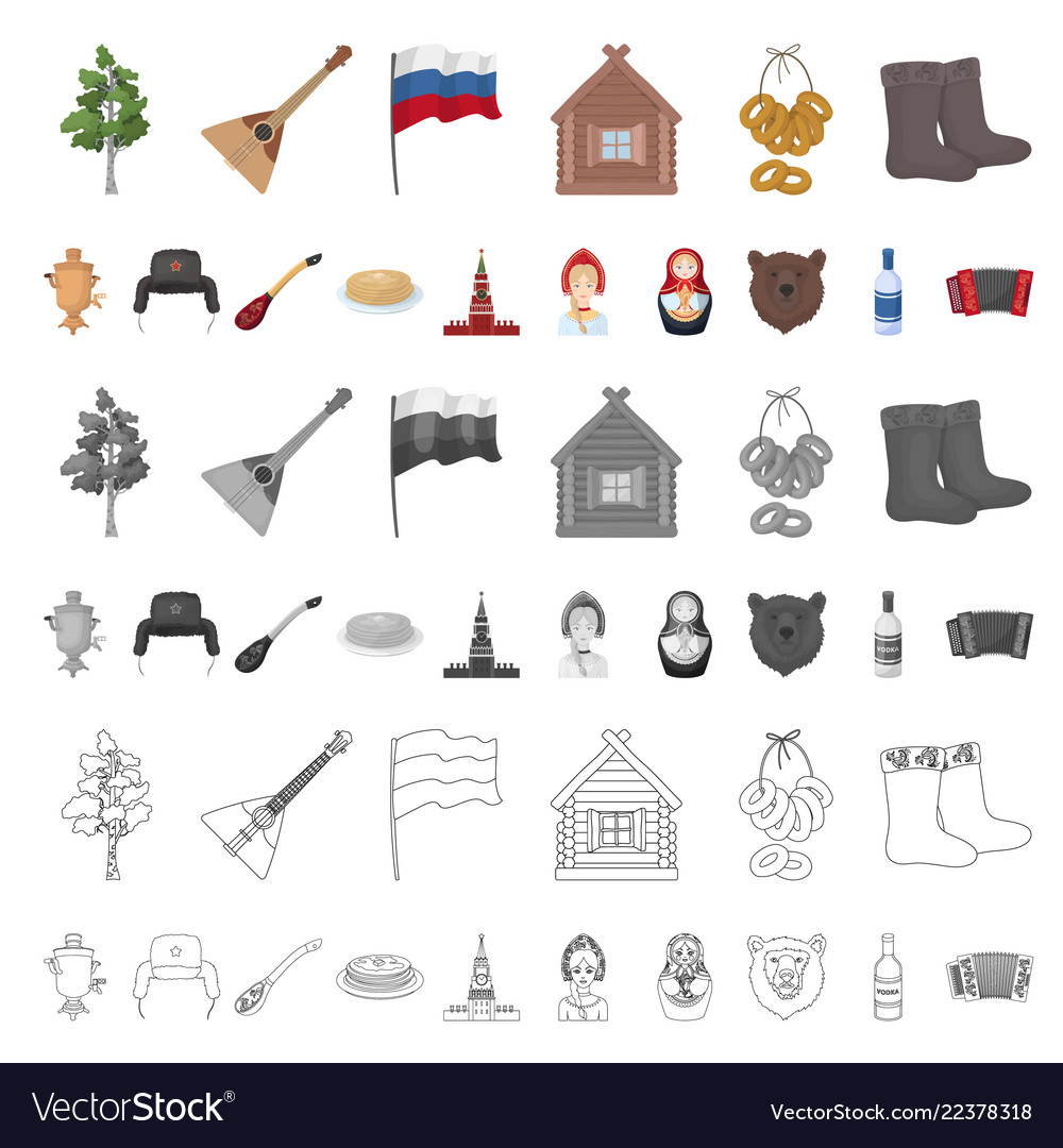 Country russia travel cartoon icons in set