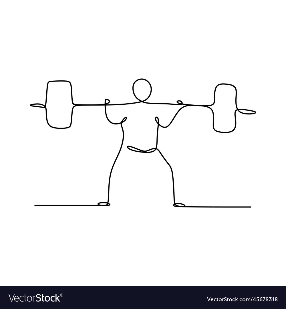 Drawing a continuous line of weightlifting Vector Image Drawing a continuous line of weightlifting
