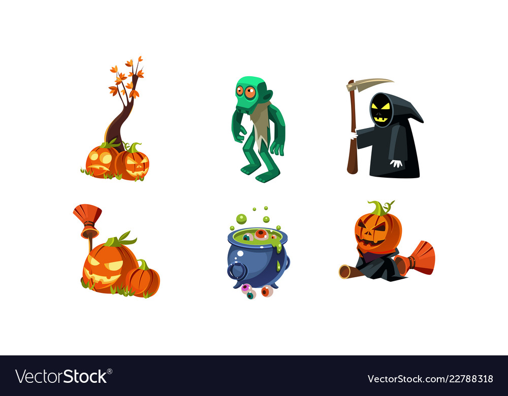 Halloween related objects and creatures set