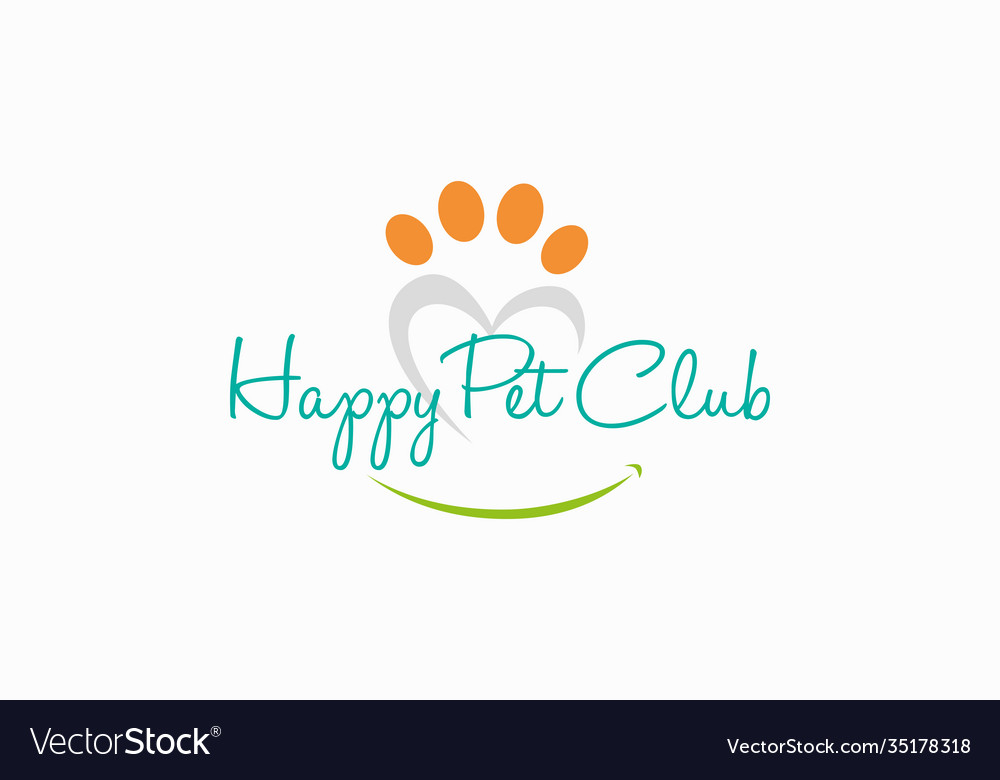 Happy pet club logo design simple paw and smile Vector Image