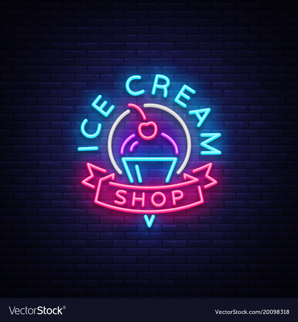 Ice cream shop neon sign ice cream shop logo in Vector Image