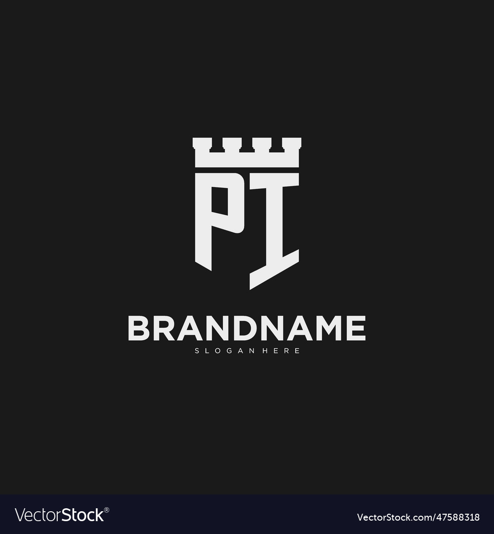 Initials pi logo monogram with shield Royalty Free Vector