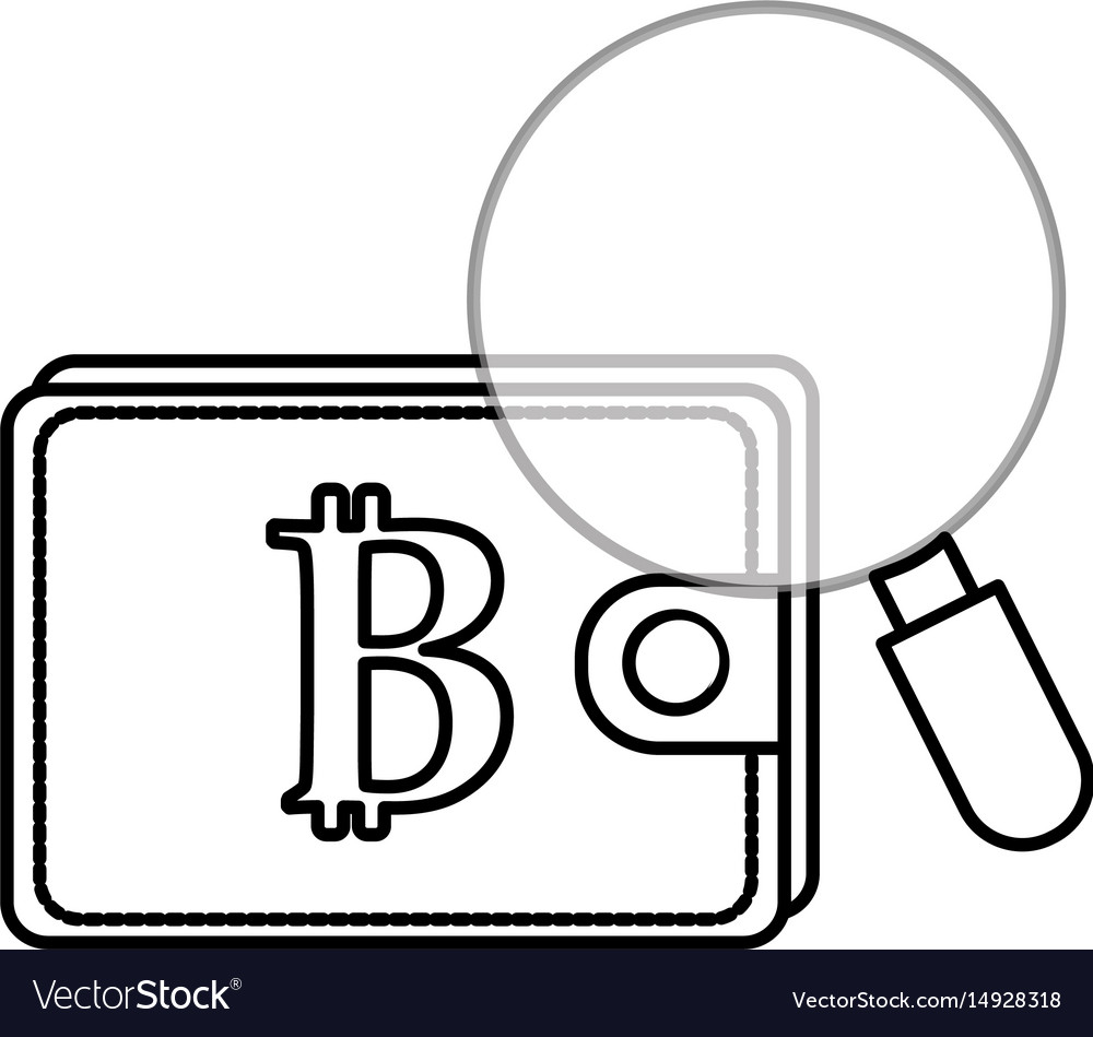 Line bitcoin symbol in the wallet with magnifying
