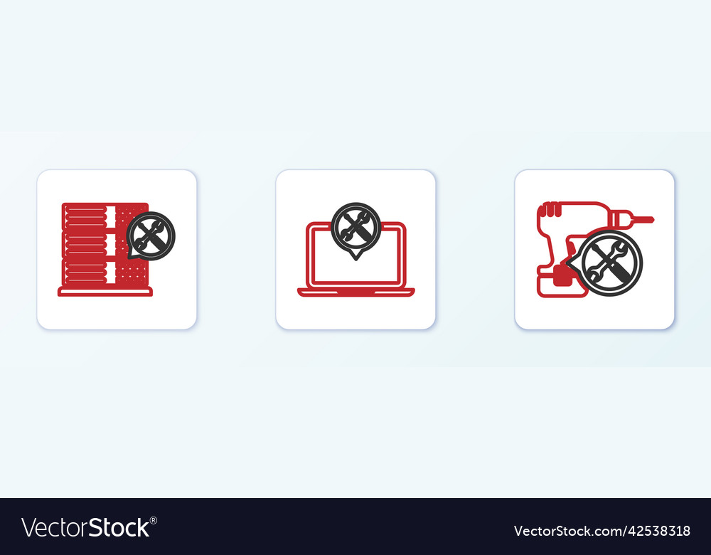 Set line drill machine service database server vector image Set line drill machine service database server